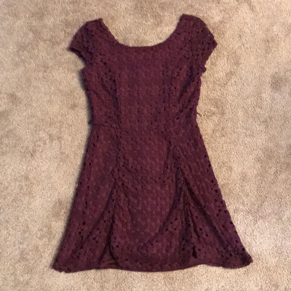 Trixxi Burgundy Lace Crochet Cocktail Party Dress